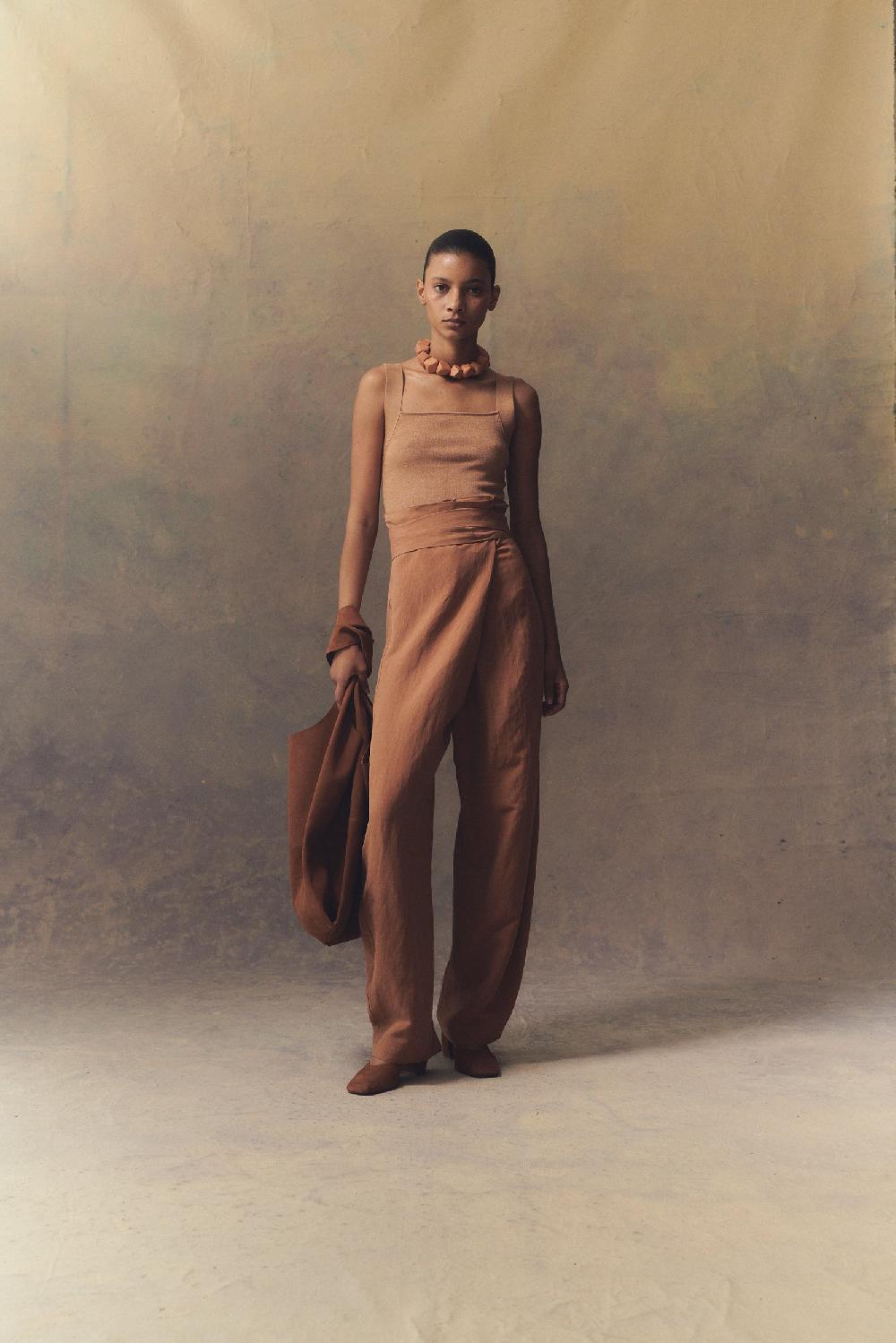 Cortana Tanami Pantalón En Lino Y Seda Terracota