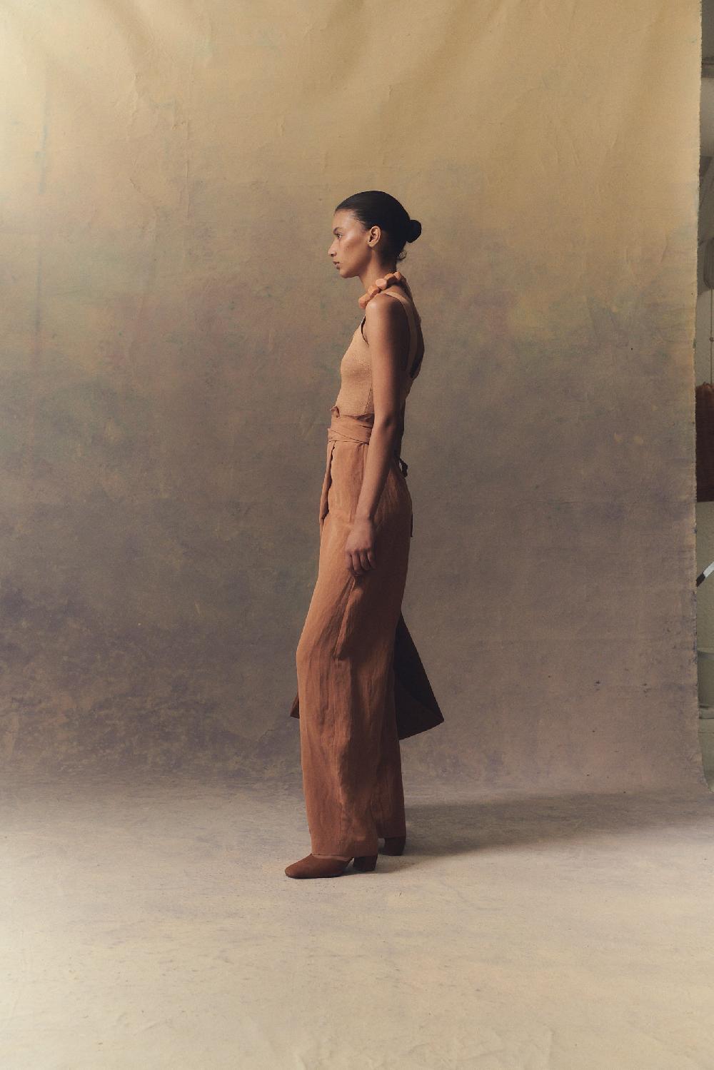 Cortana Tanami Pantalón En Lino Y Seda Terracota