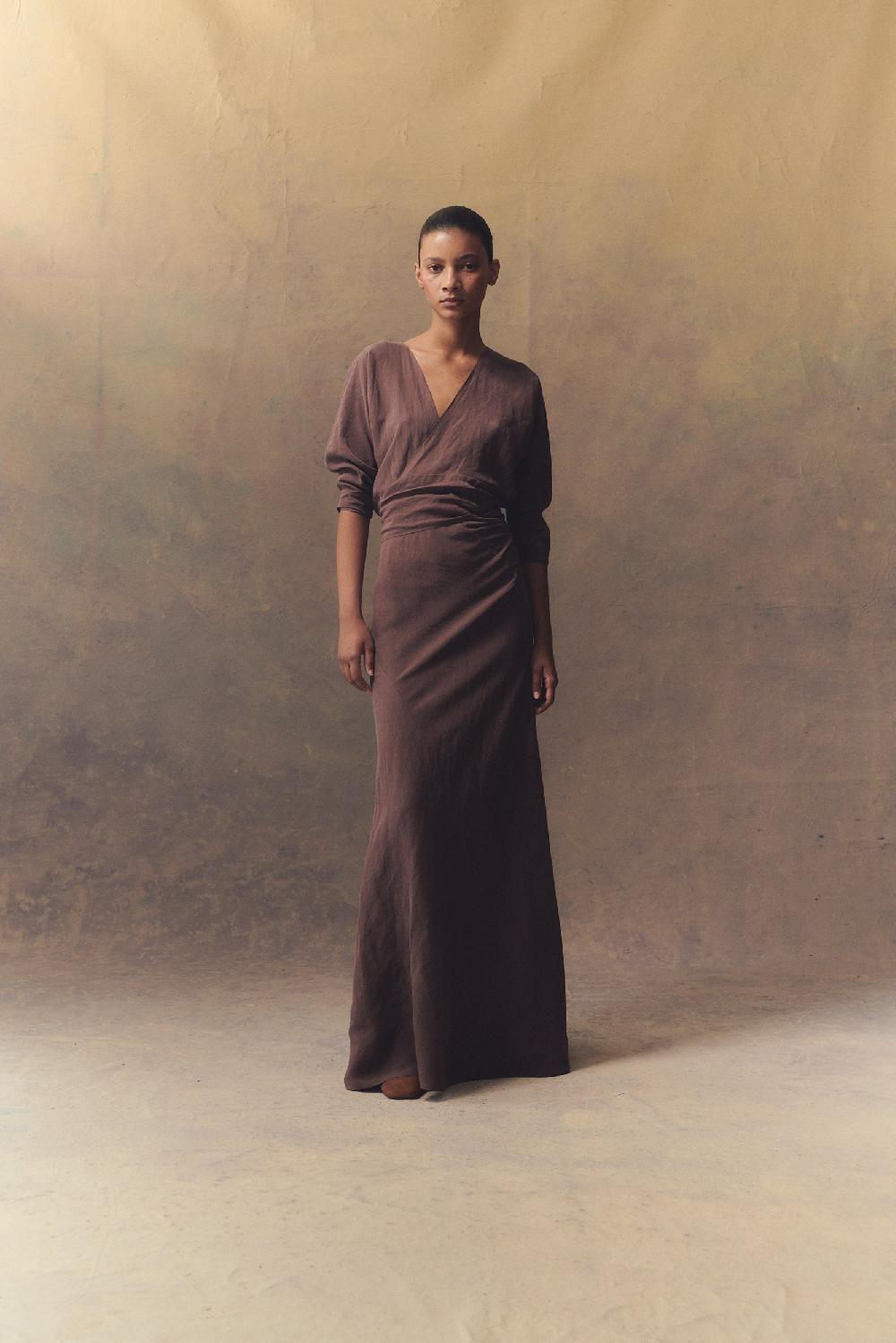 Cortana Tanami Vestido Largo En Lino Y Seda Lila