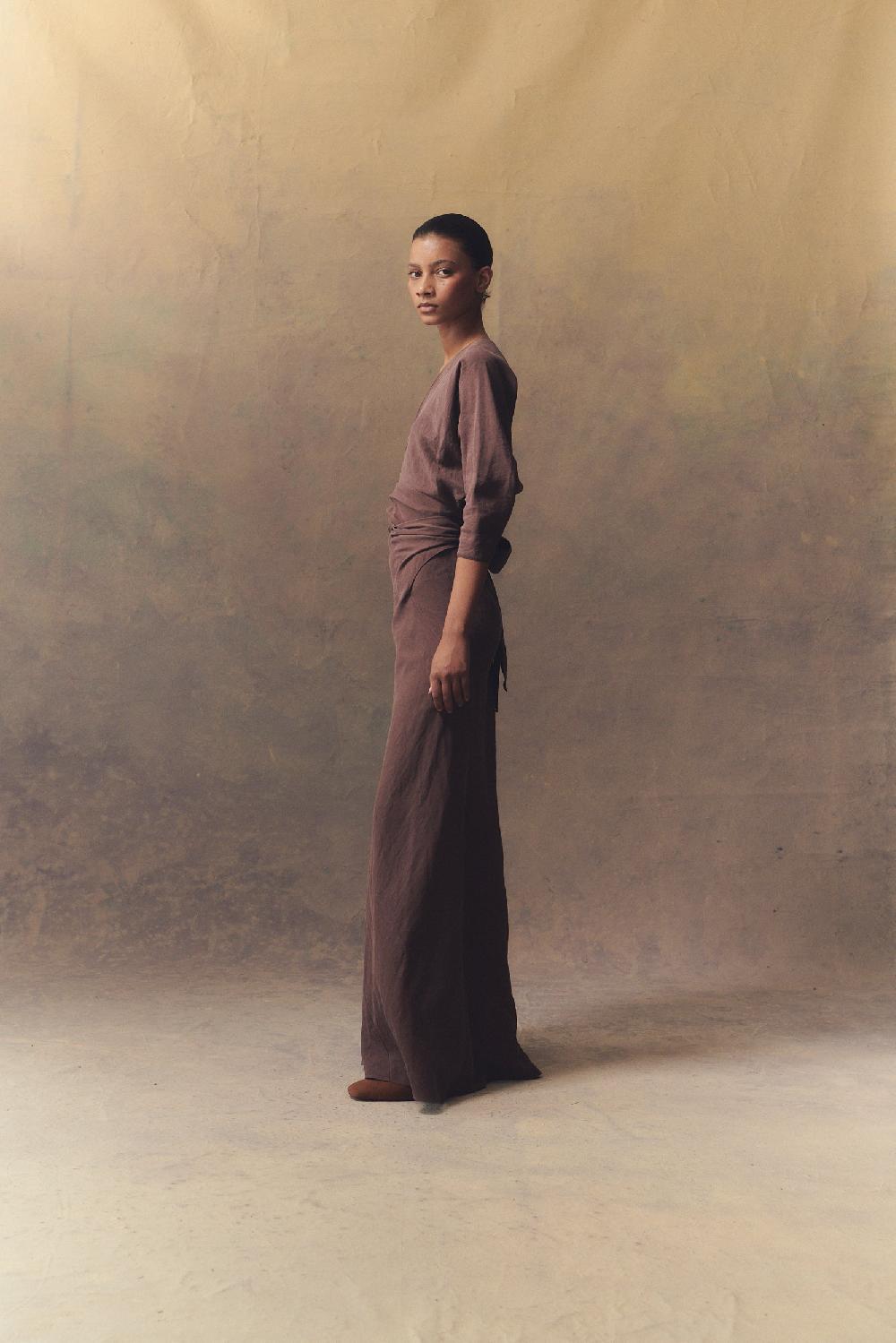 Cortana Tanami Vestido Largo En Lino Y Seda Lila