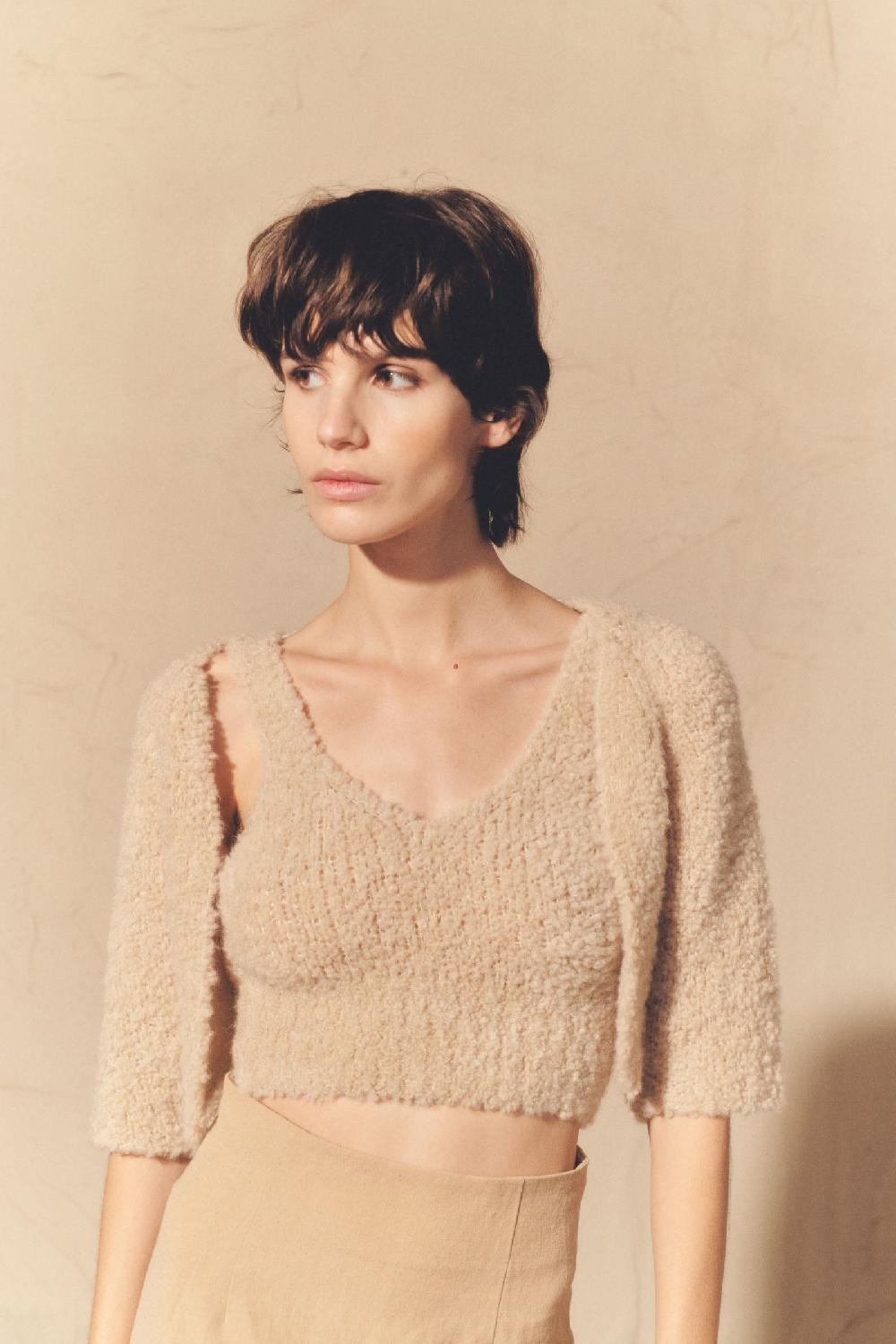 Cortana Tender Top En Baby Camel Y Seda Beige