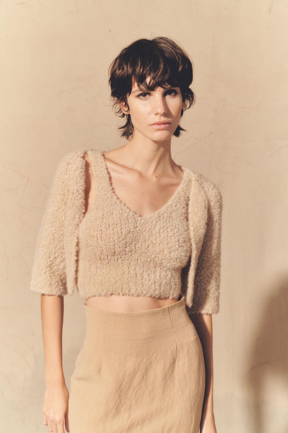 Cortana Tender Top En Baby Camel Y Seda Beige