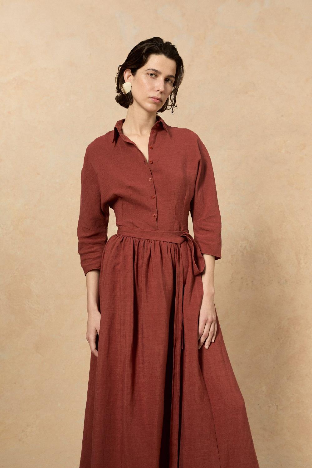 Cortana Theresa Camisa En Lino Rojo