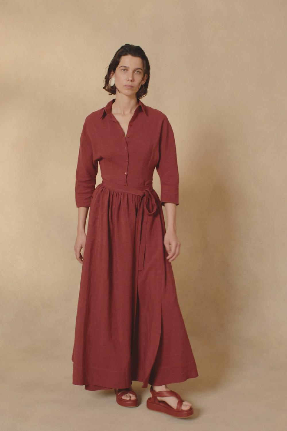 Cortana Theresa Camisa En Lino Rojo