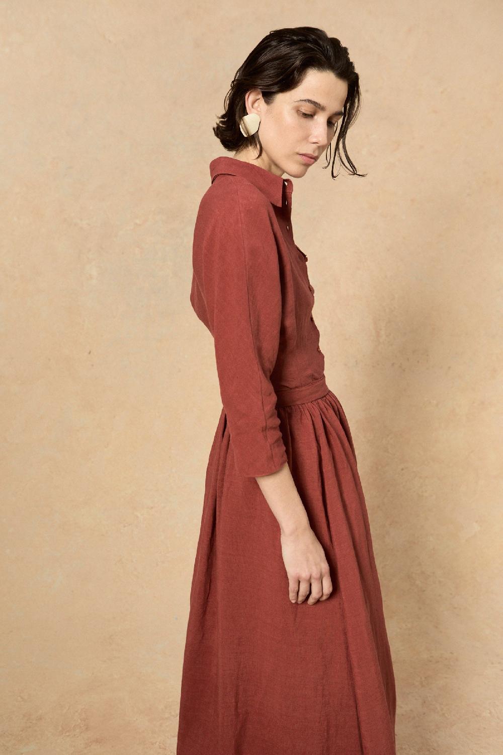 Cortana Theresa Camisa En Lino Rojo