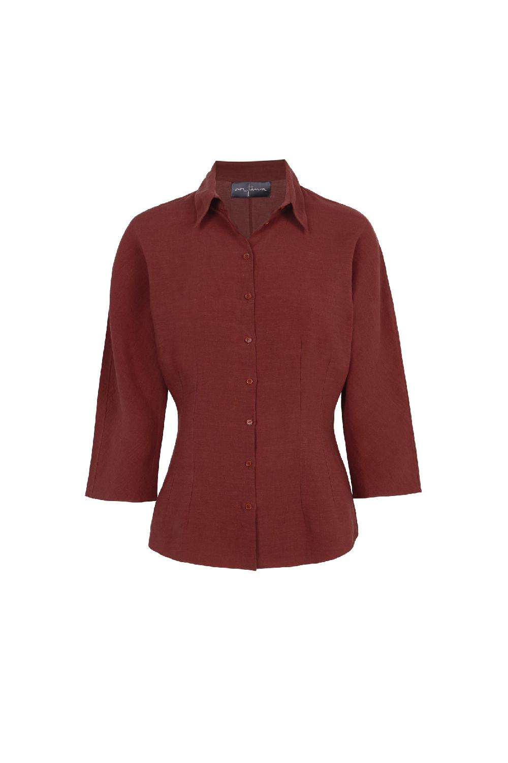 Cortana Theresa camisa en lino rojo