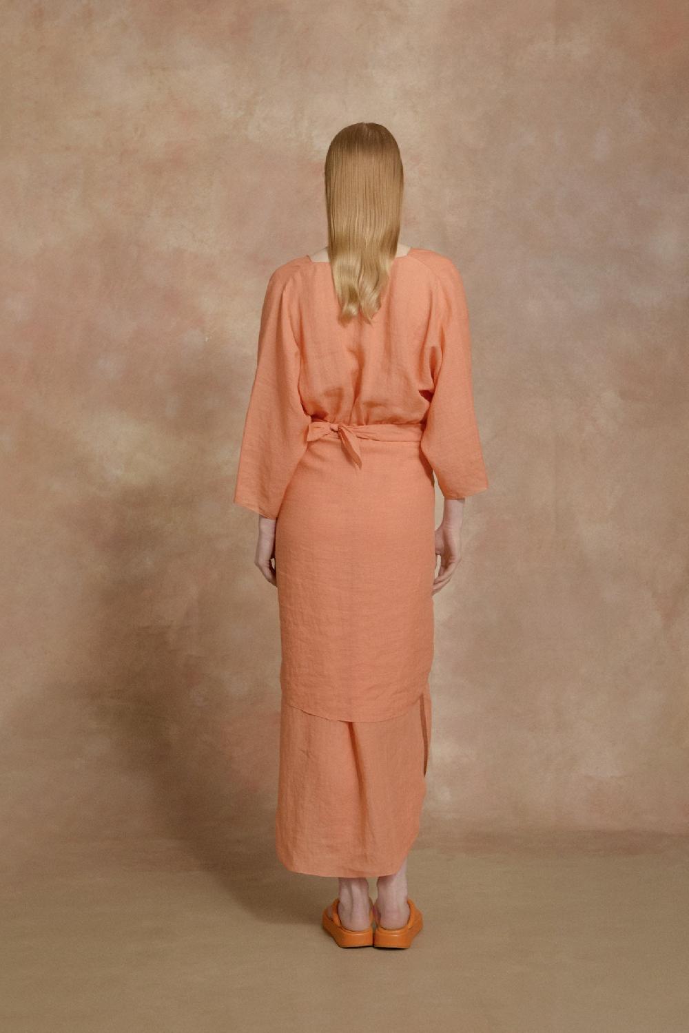 Cortana Tramonto Vestido Midi De Ramio Mandarina