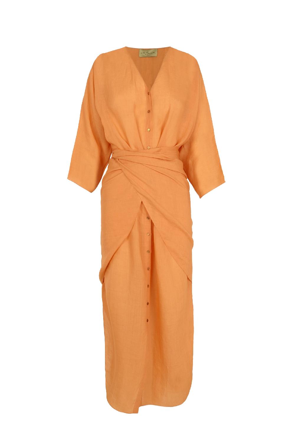 Cortana Tramonto vestido midi de ramio mandarina