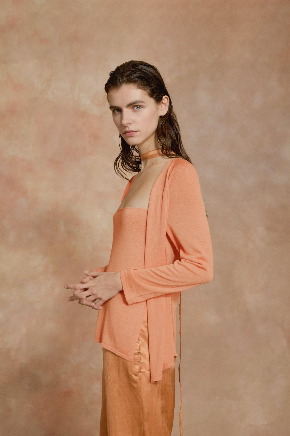 Cortana Tussa Cardigan De Punto De Seda Mandarina