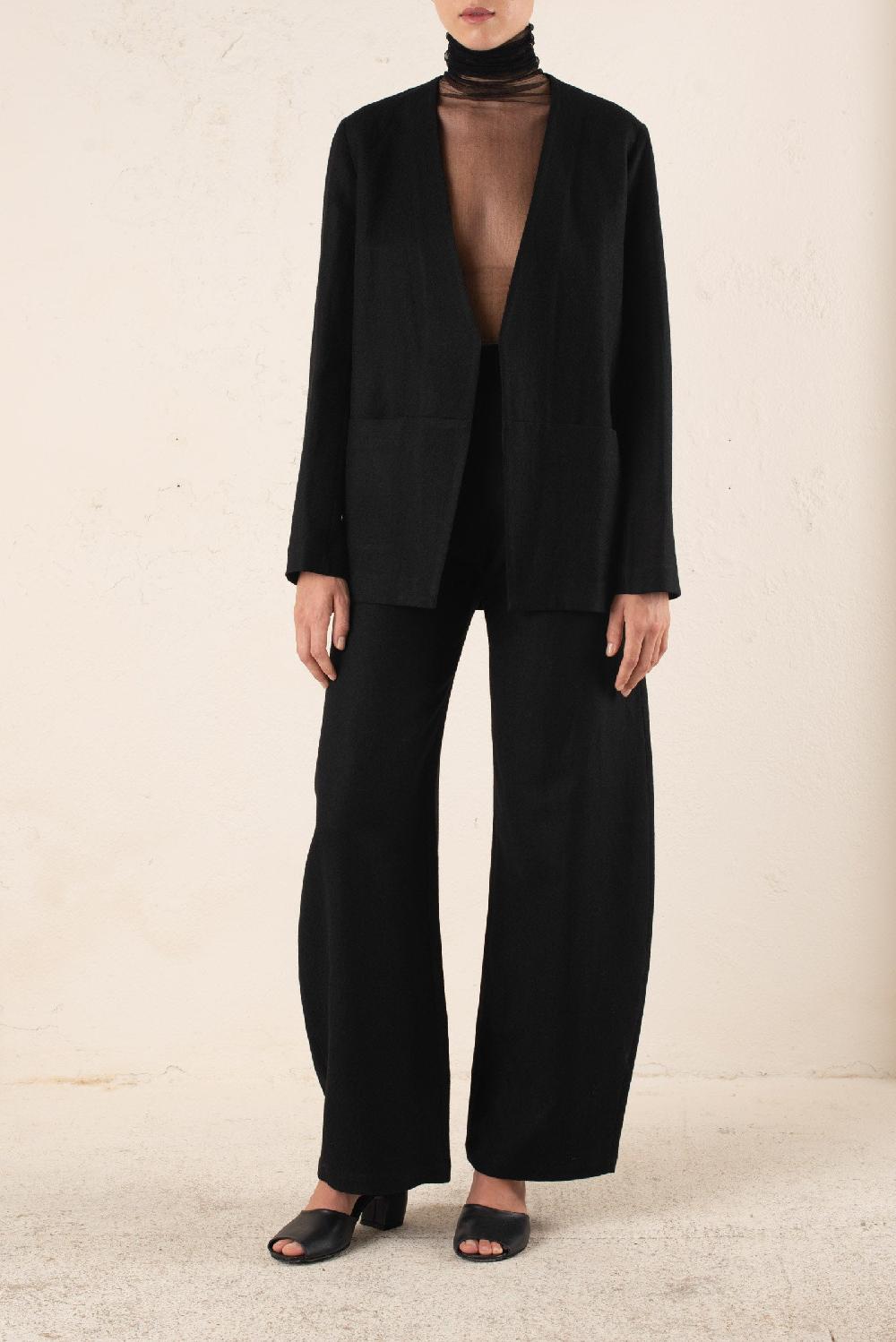 Cortana Viena Chaqueta En Lino Y Lana Virgen Negra