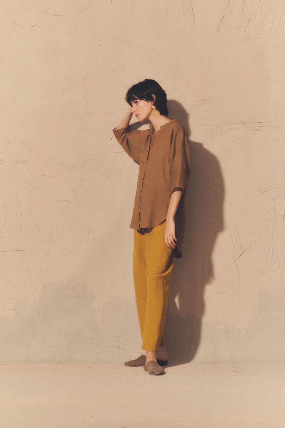 Cortana Dakota Pantalón En Lino Y Lana Virgen Cúrcuma