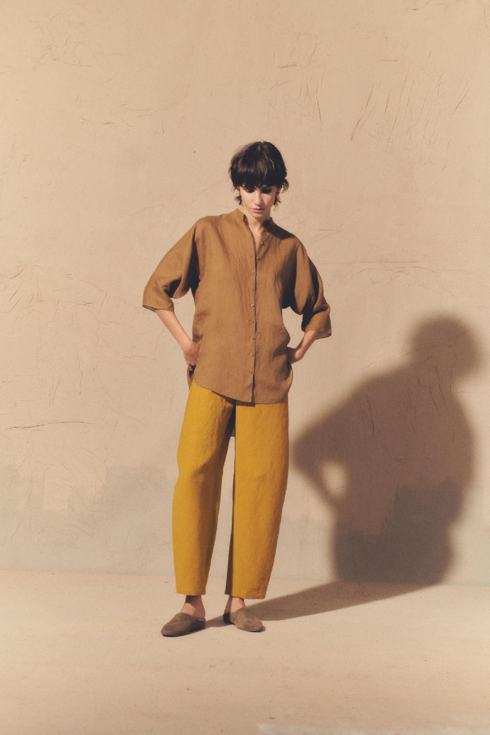 Cortana Dakota Pantalón En Lino Y Lana Virgen Cúrcuma