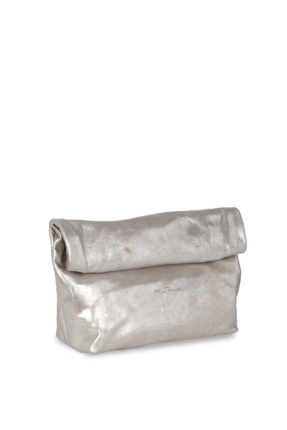 Cortana Delhi L Clutch Grande De Cuero Blanco Plateado