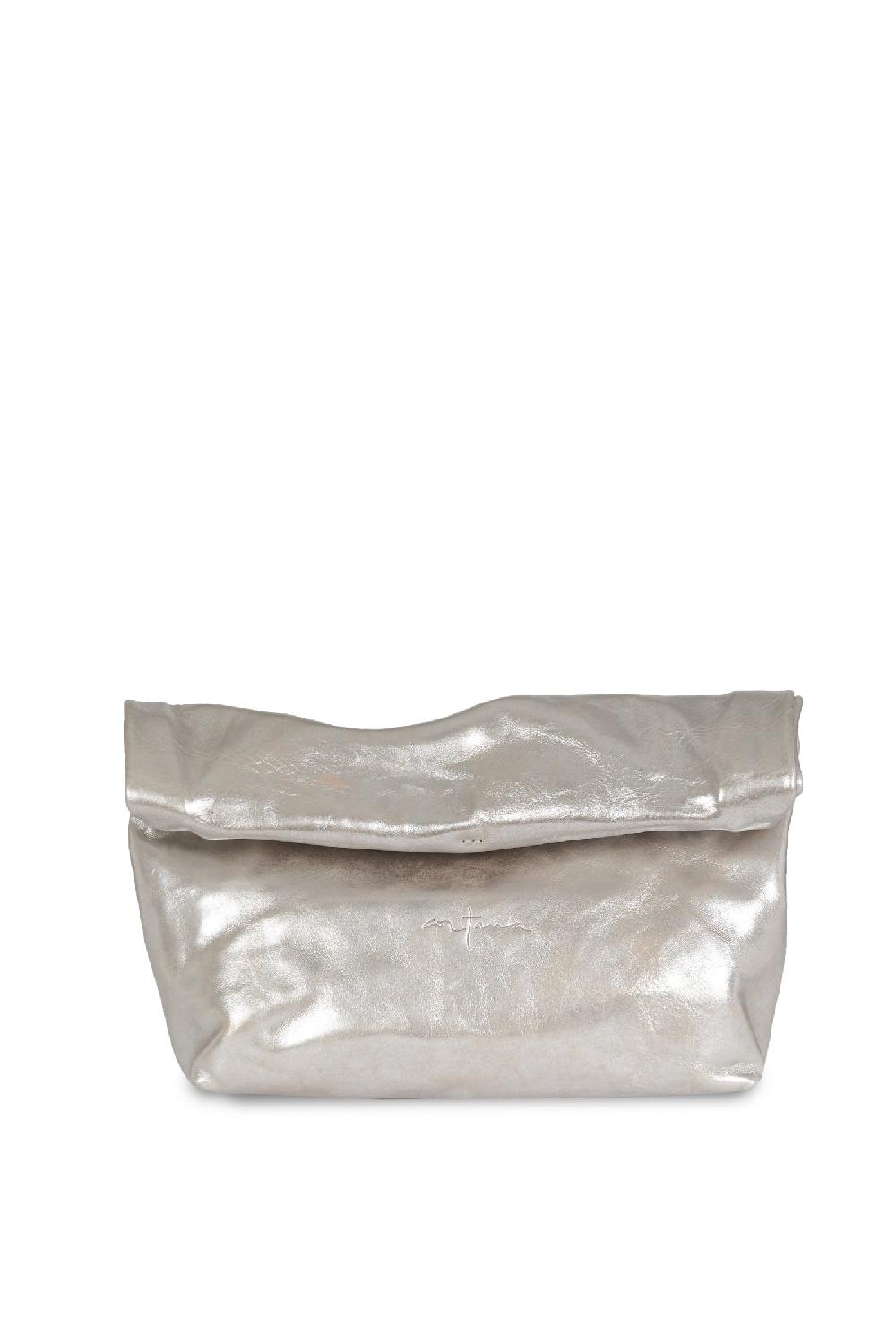 Cortana Delhi L clutch grande de cuero blanco plateado