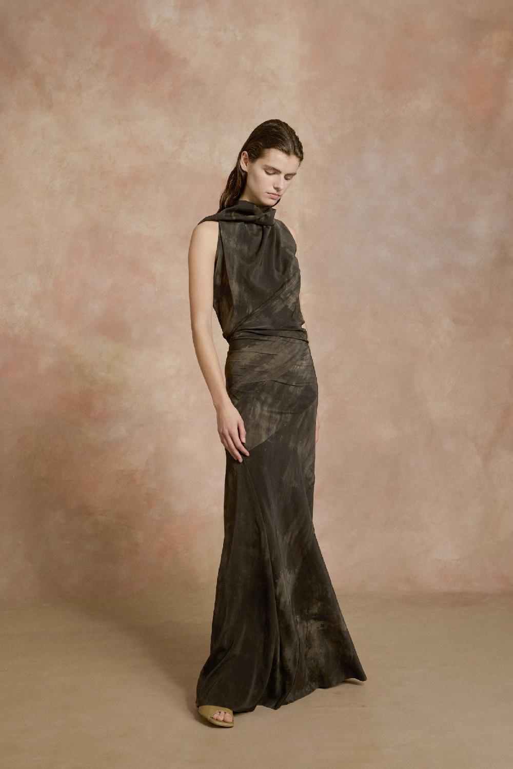 Cortana Dye Vestido Largo Transformable De Seda Stretch