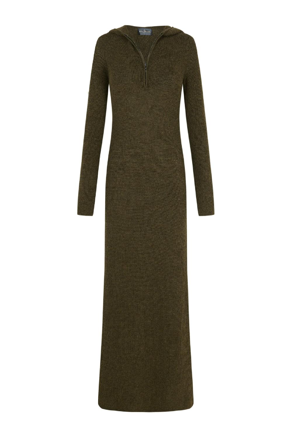 Cortana Elmer vestido en baby alpaca y lana merino kaki