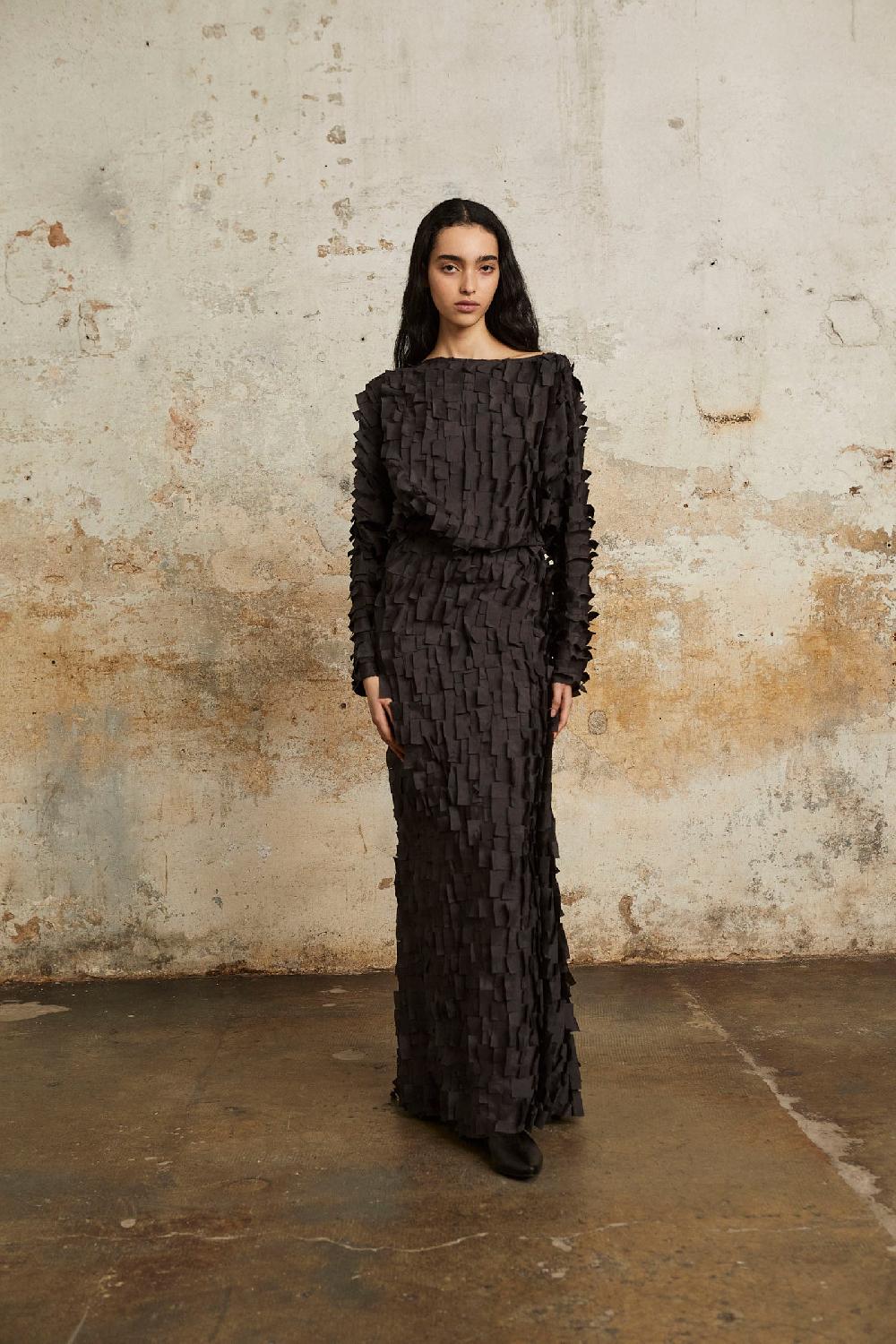 Cortana Epica Falda Larga De Seda Con Efecto De Escamas