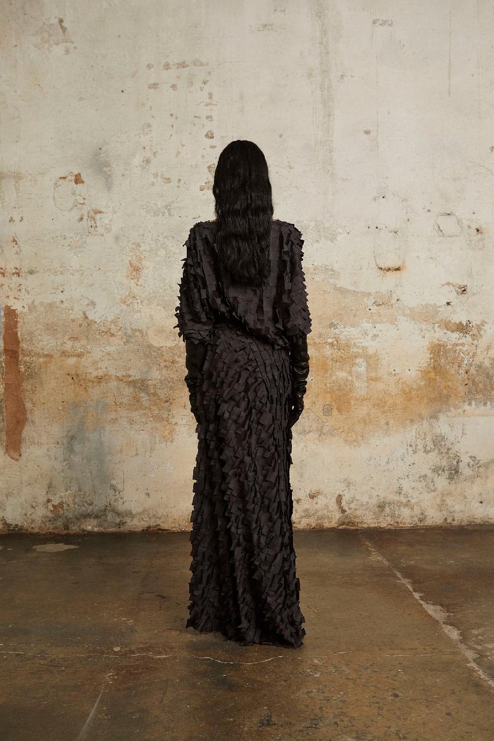 Cortana Epica Falda Larga De Seda Con Efecto De Escamas