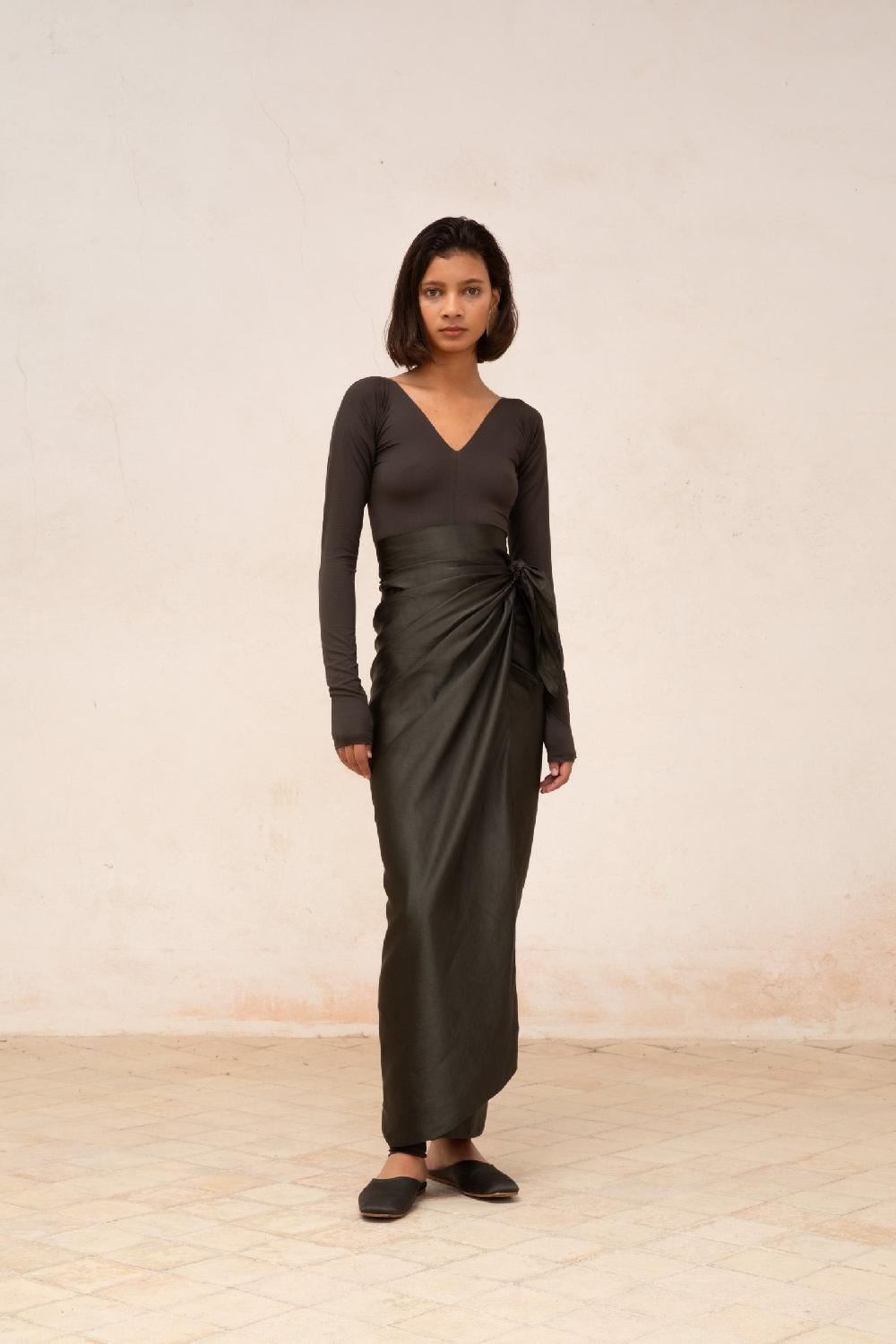 Cortana Gloria Falda Pareo En Lino Y Viscosa Grafito