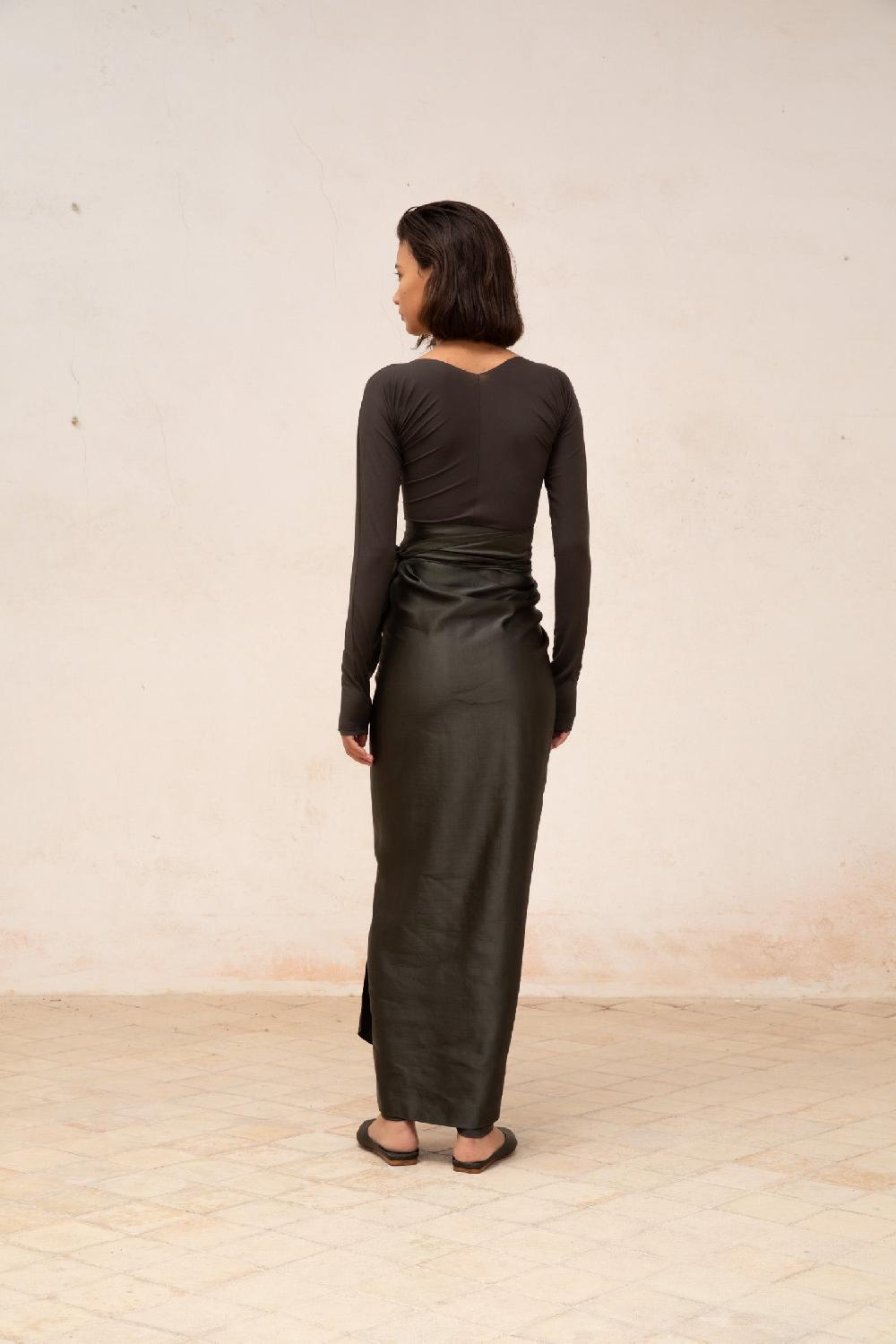 Cortana Gloria Falda Pareo En Lino Y Viscosa Grafito