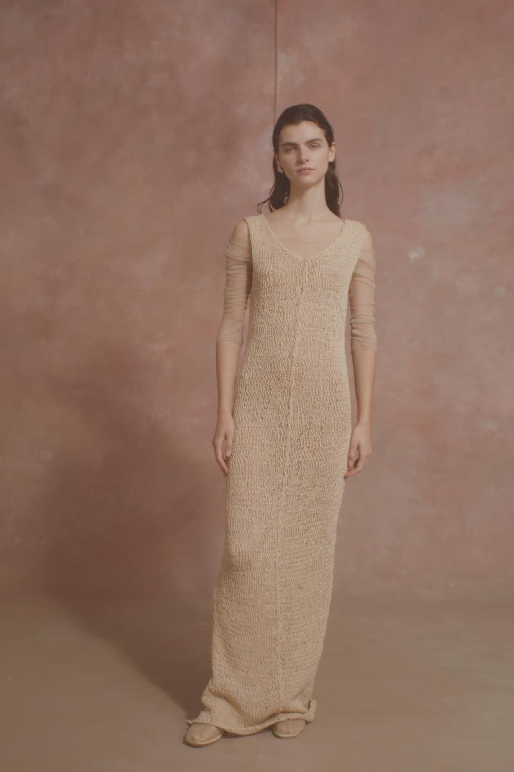 Cortana Hanami Vestido Largo De Punto De Algodon Beige