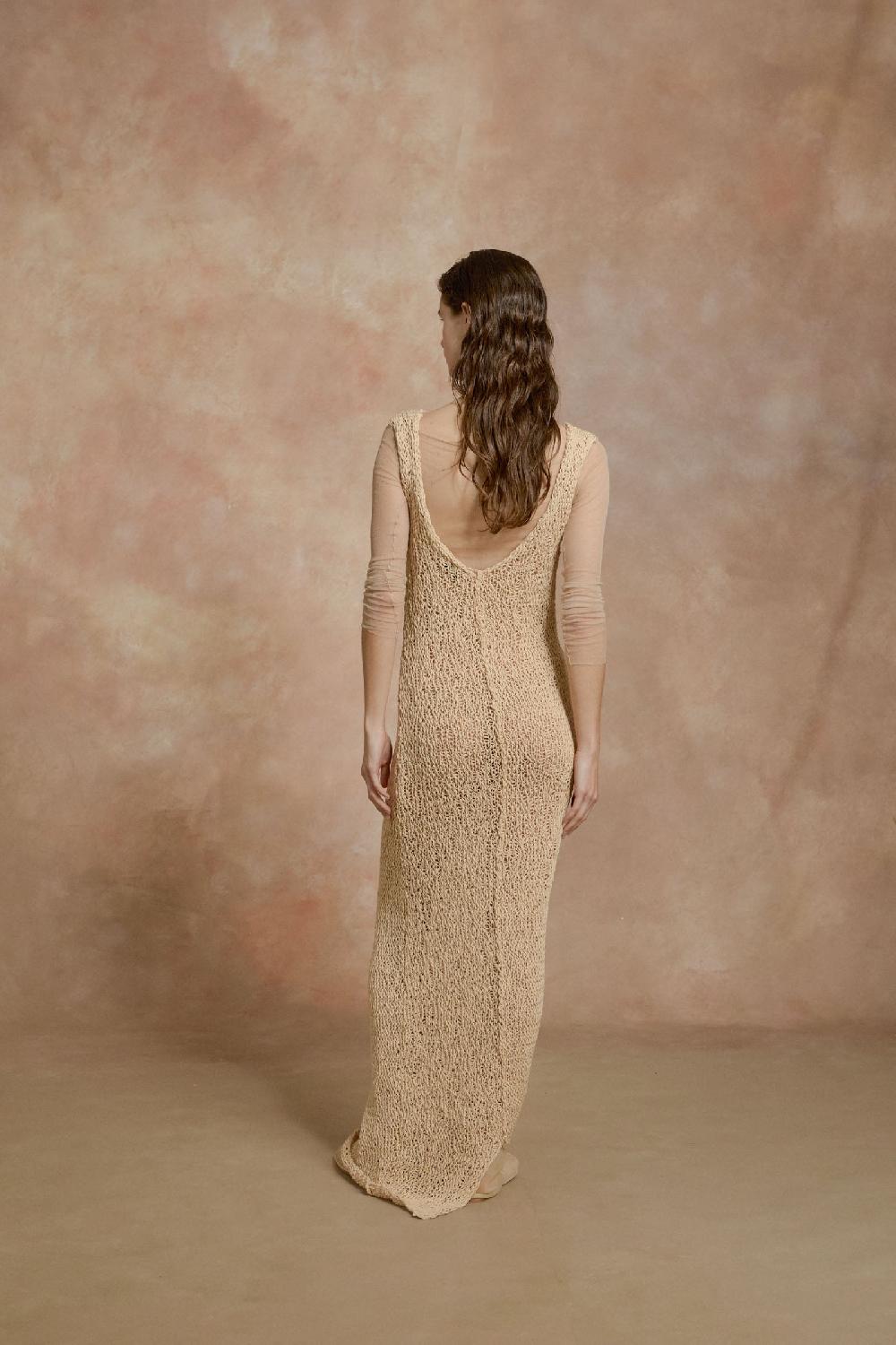 Cortana Hanami Vestido Largo De Punto De Algodon Beige