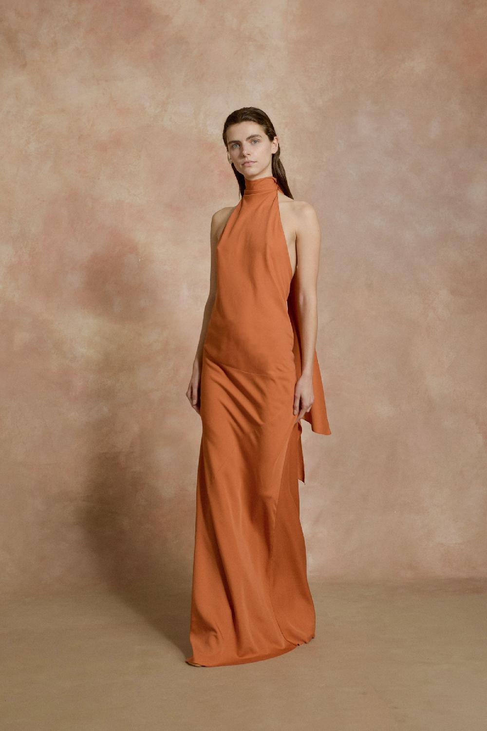 Cortana Irena Vestido Halter De Crepe De Seda Naranja