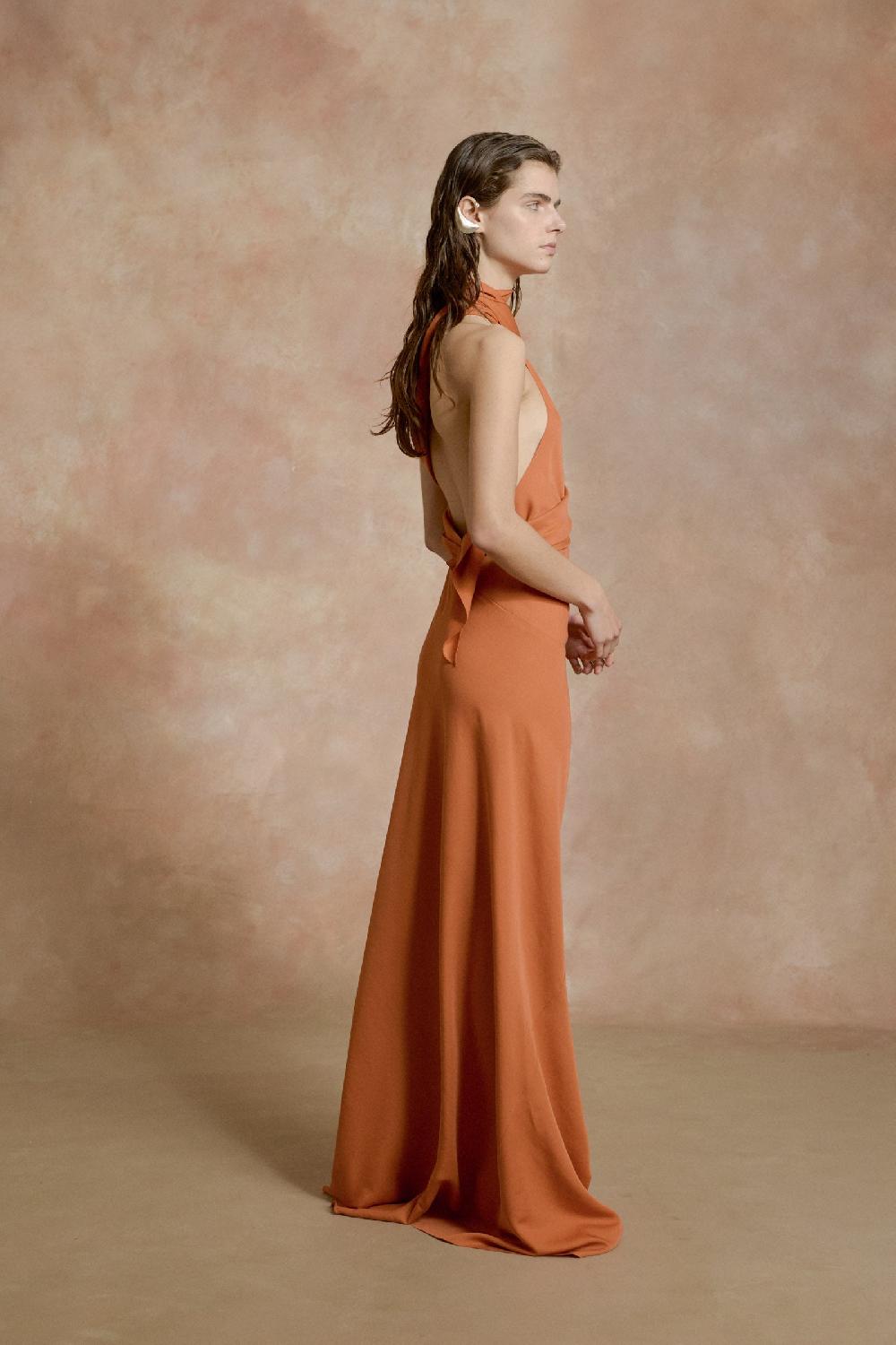 Cortana Irena Vestido Halter De Crepe De Seda Naranja