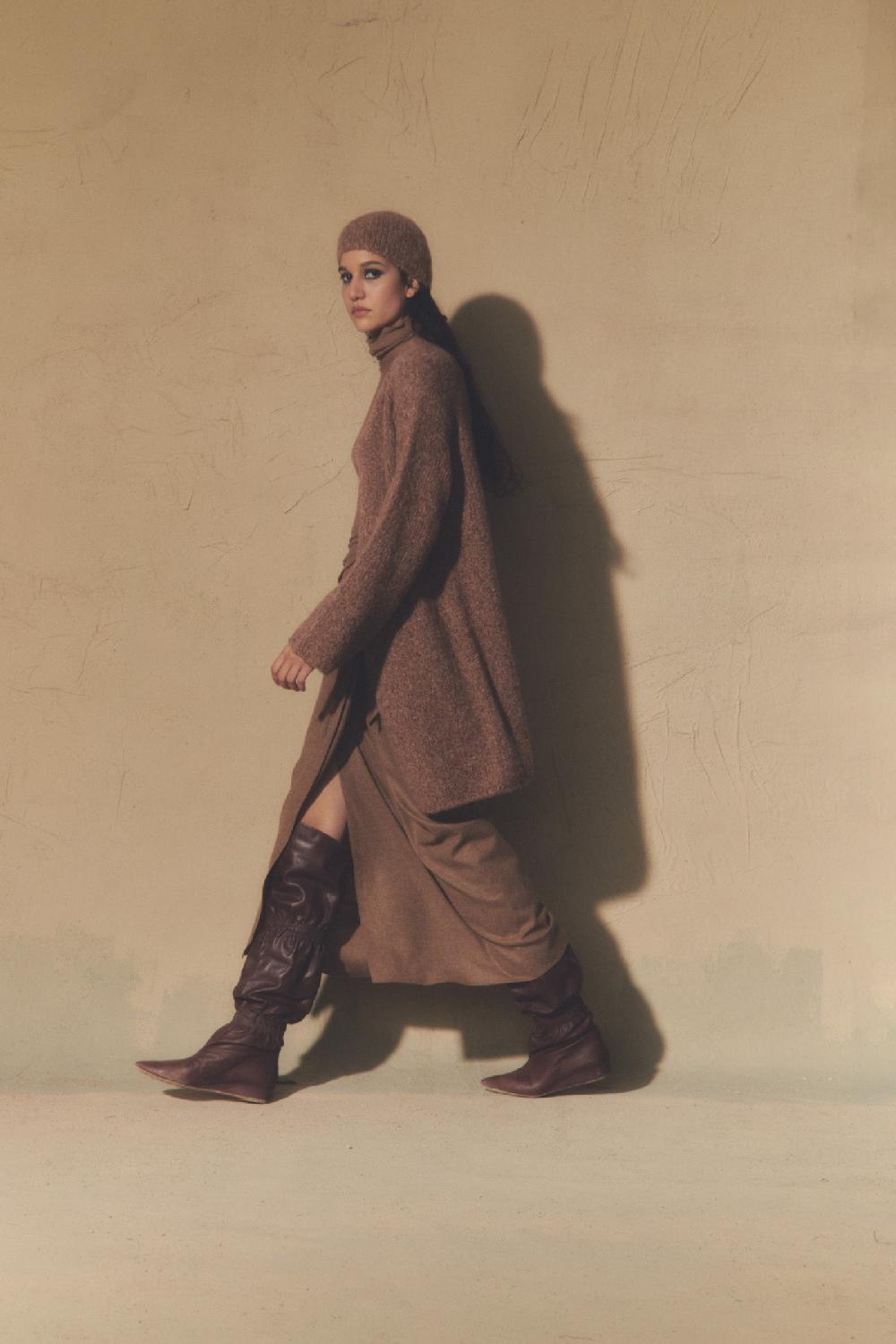 Cortana Lanna Falda En Lana Virgen Y Cachemir Cappuccino