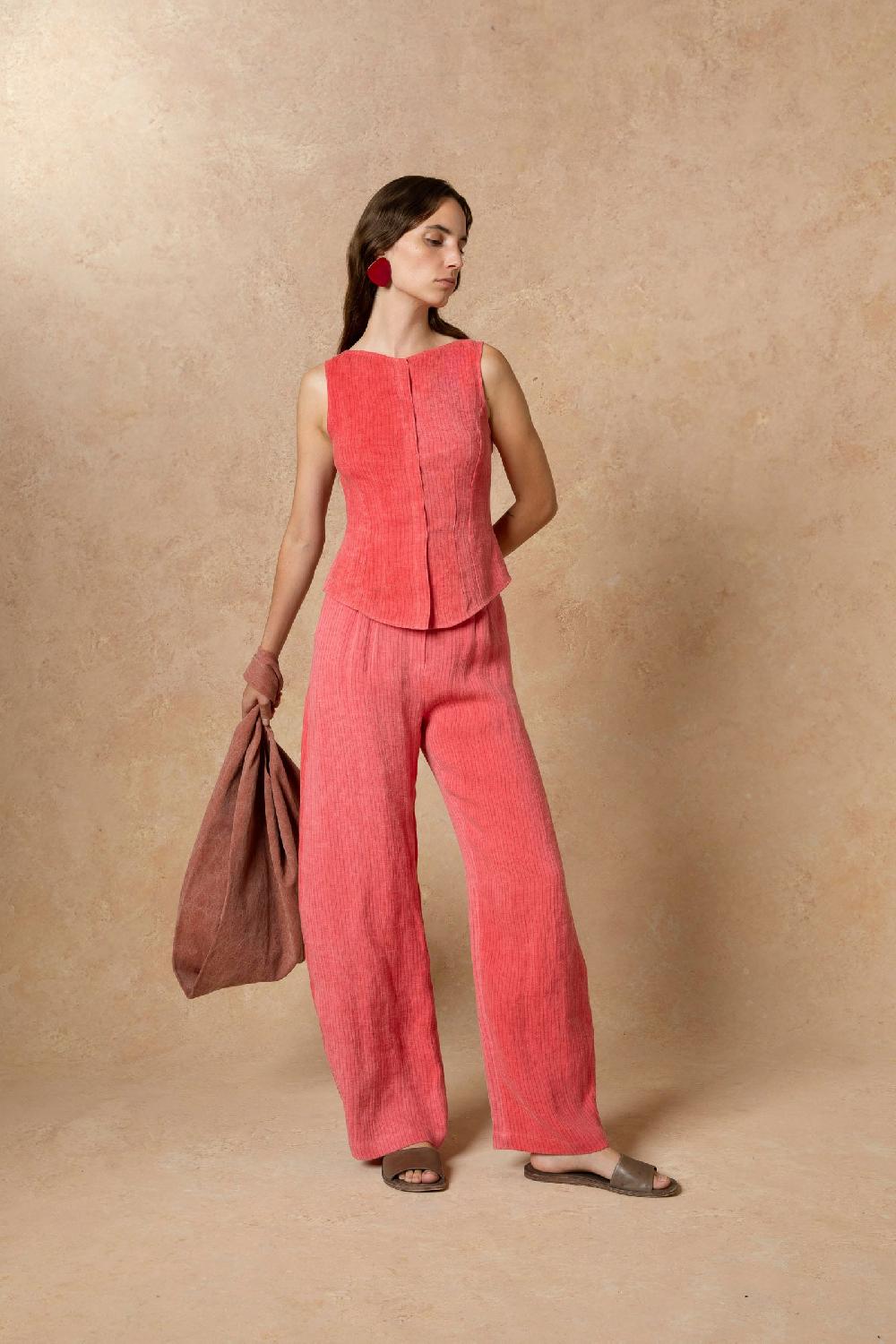 Cortana Lupe Pantalon En Lino Maltinto A Rayas Rosa