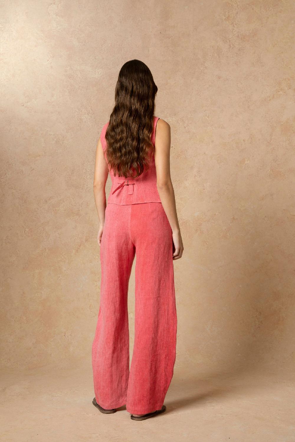 Cortana Lupe Pantalon En Lino Maltinto A Rayas Rosa