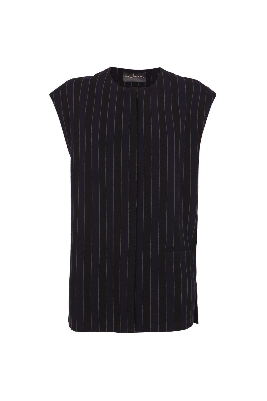 Cortana Marc Chaleco A Rayas En Lino Y Lana Virgen Azul