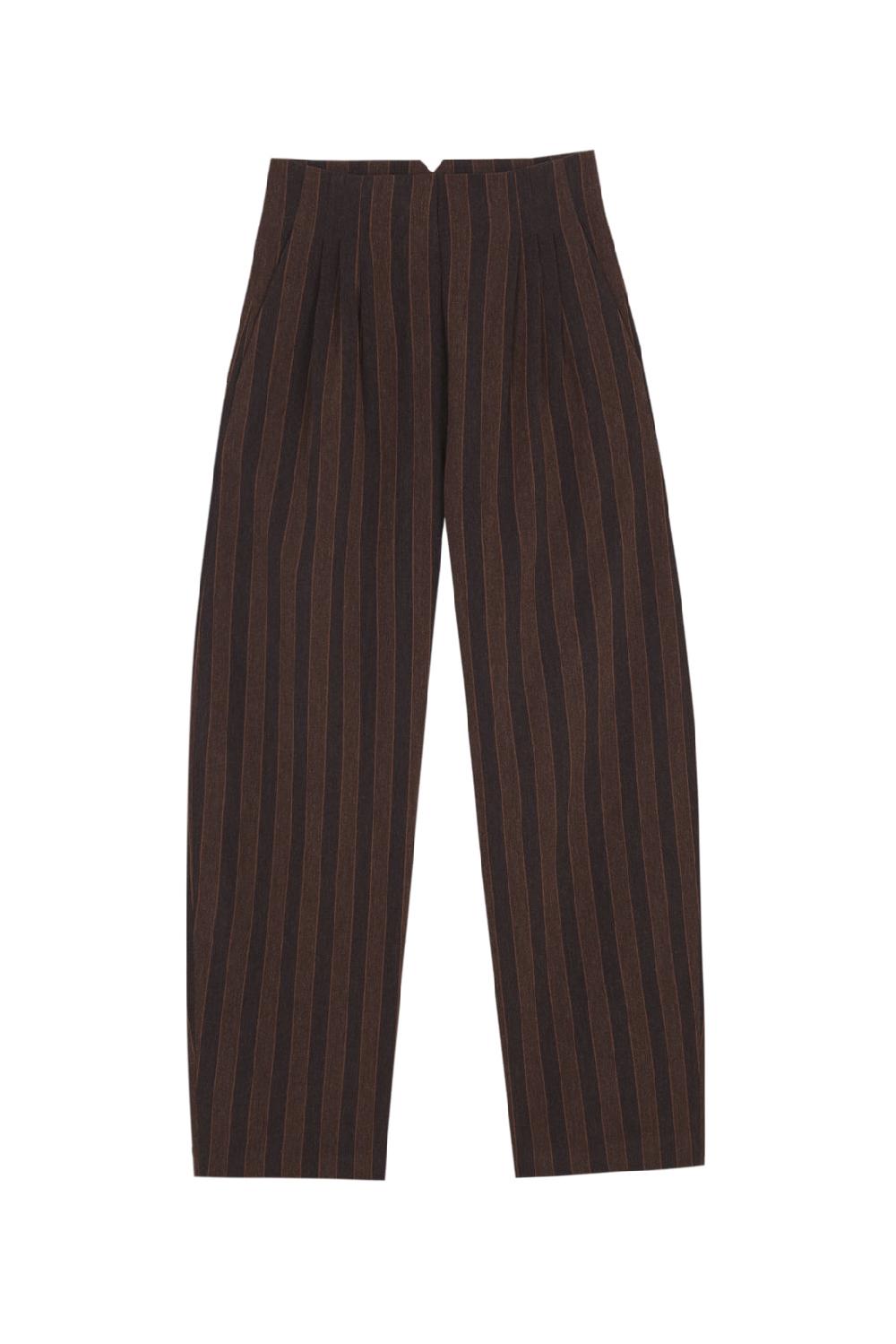 Cortana Marcel pantalon a rayas en lino y lana virgen marron