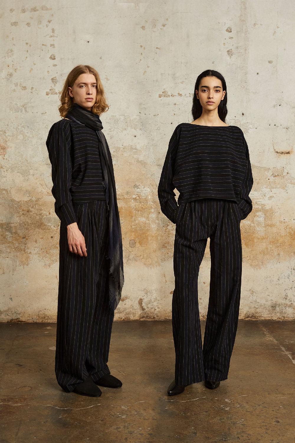 Cortana Marcel Top A Rayas En Lino Y Lana Virgen Azul