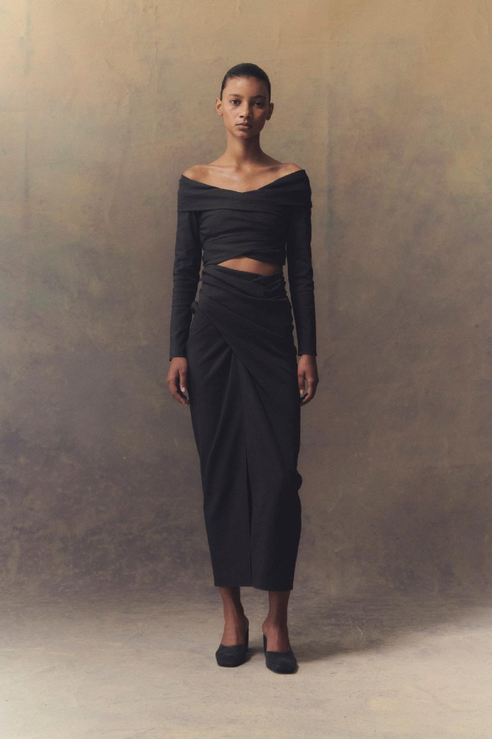 Cortana Mira Falda Cruzada En Cáñamo Y Viscosa Grafito