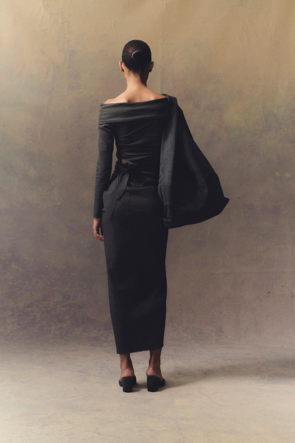 Cortana Mira Falda Cruzada En Cáñamo Y Viscosa Grafito