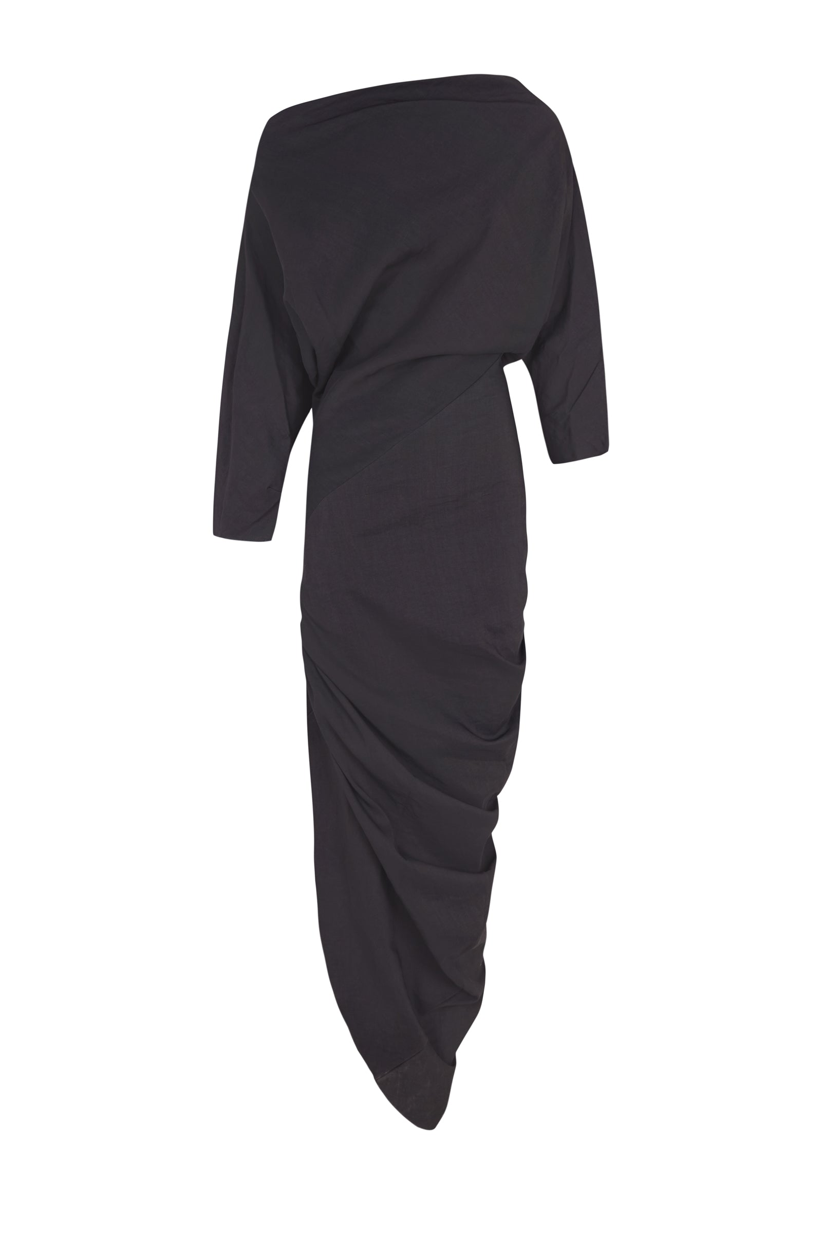 Cortana Mira Vestido Asimétrico En Cáñamo Stretch Grafito