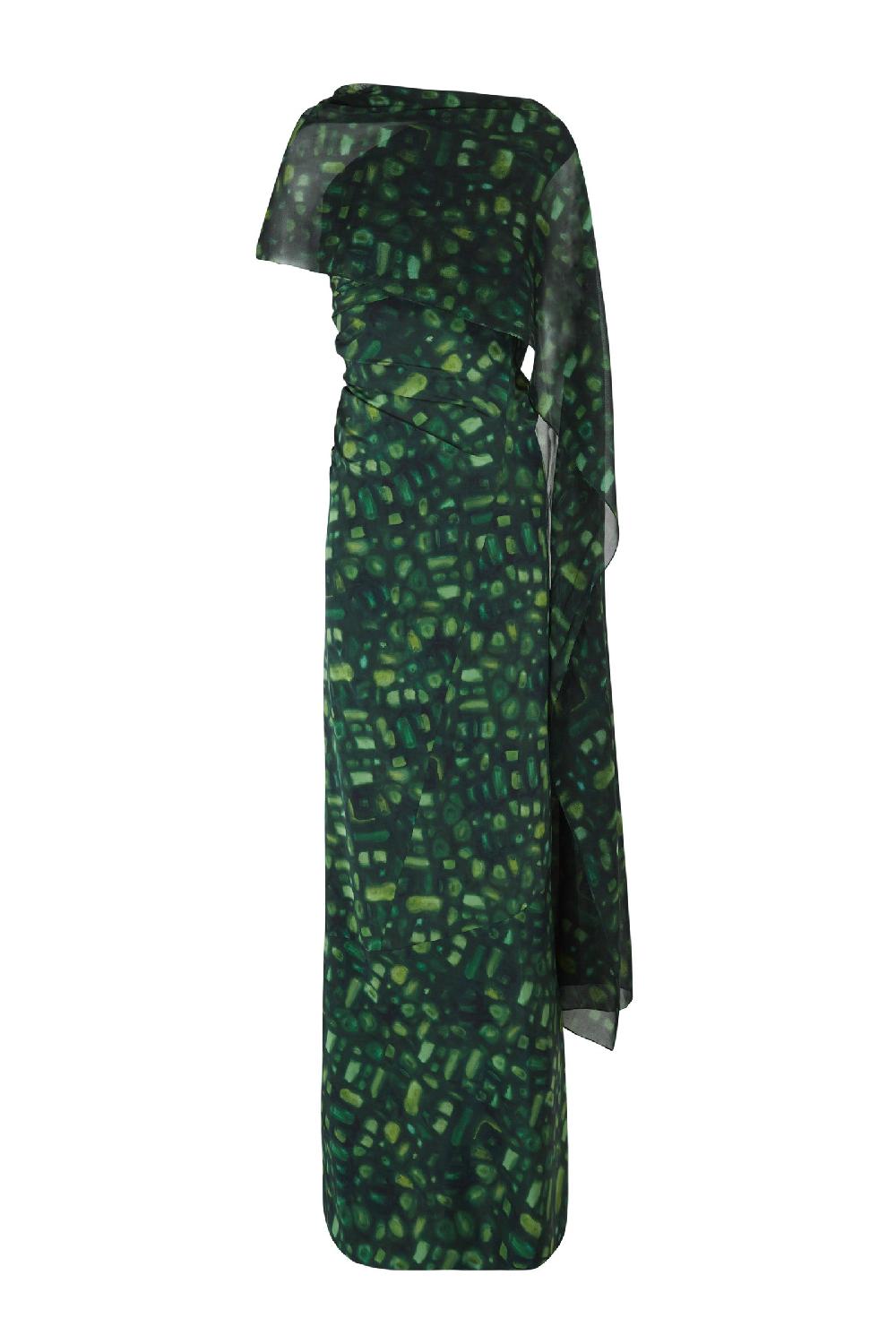 Cortana Nicky vestido asimétrico en seda sonora print