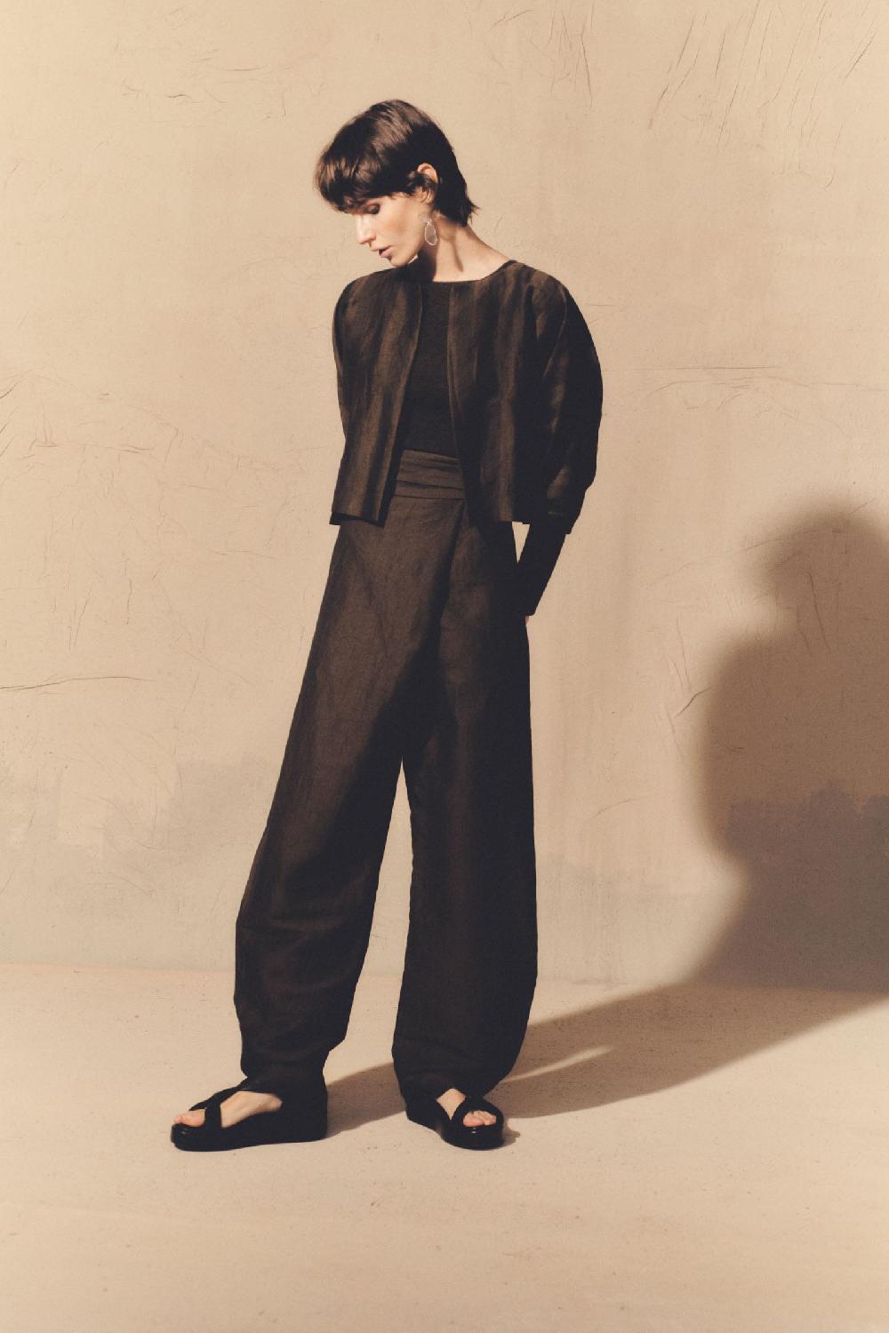 Cortana Nico Pantalón A Rayas Finas En Jacquard Marrón