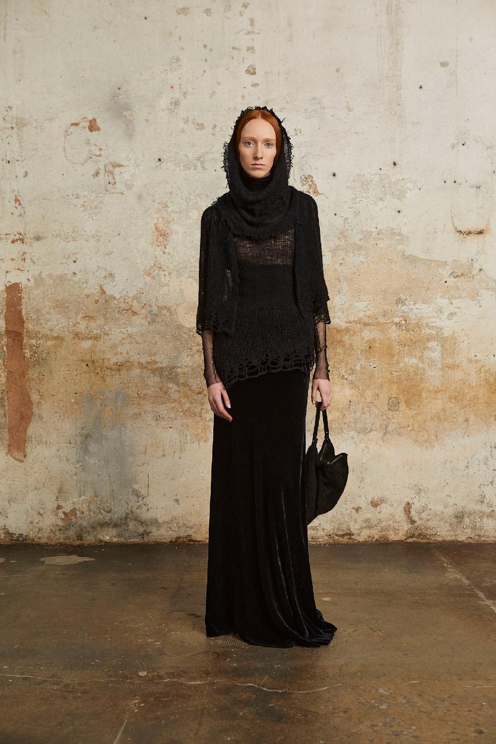 Cortana Onye Cuello De Punto Abierto En Alpaca Seda Y Cachemir Negro