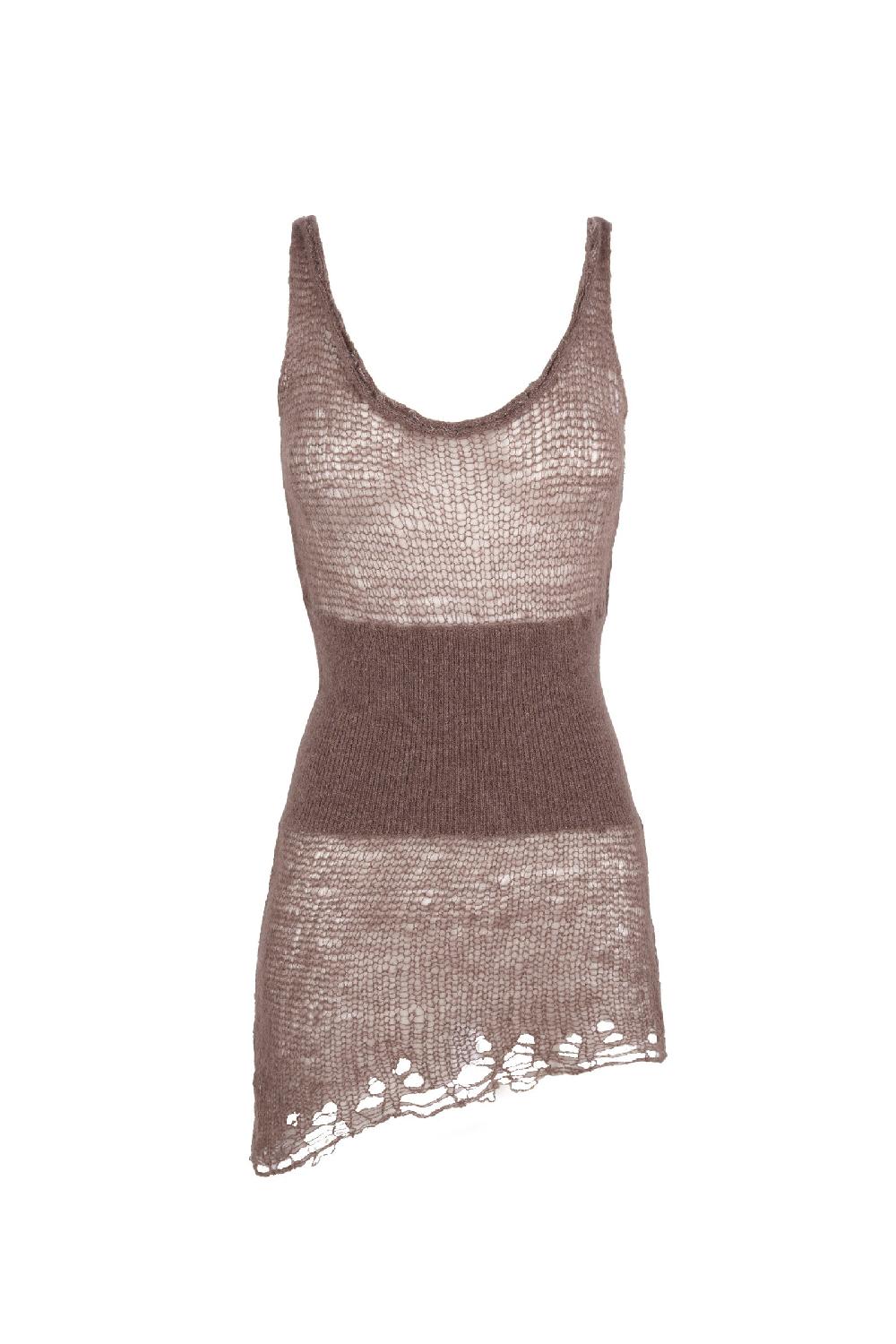 Cortana Onye top de punto en alpaca seda y cachemir topo