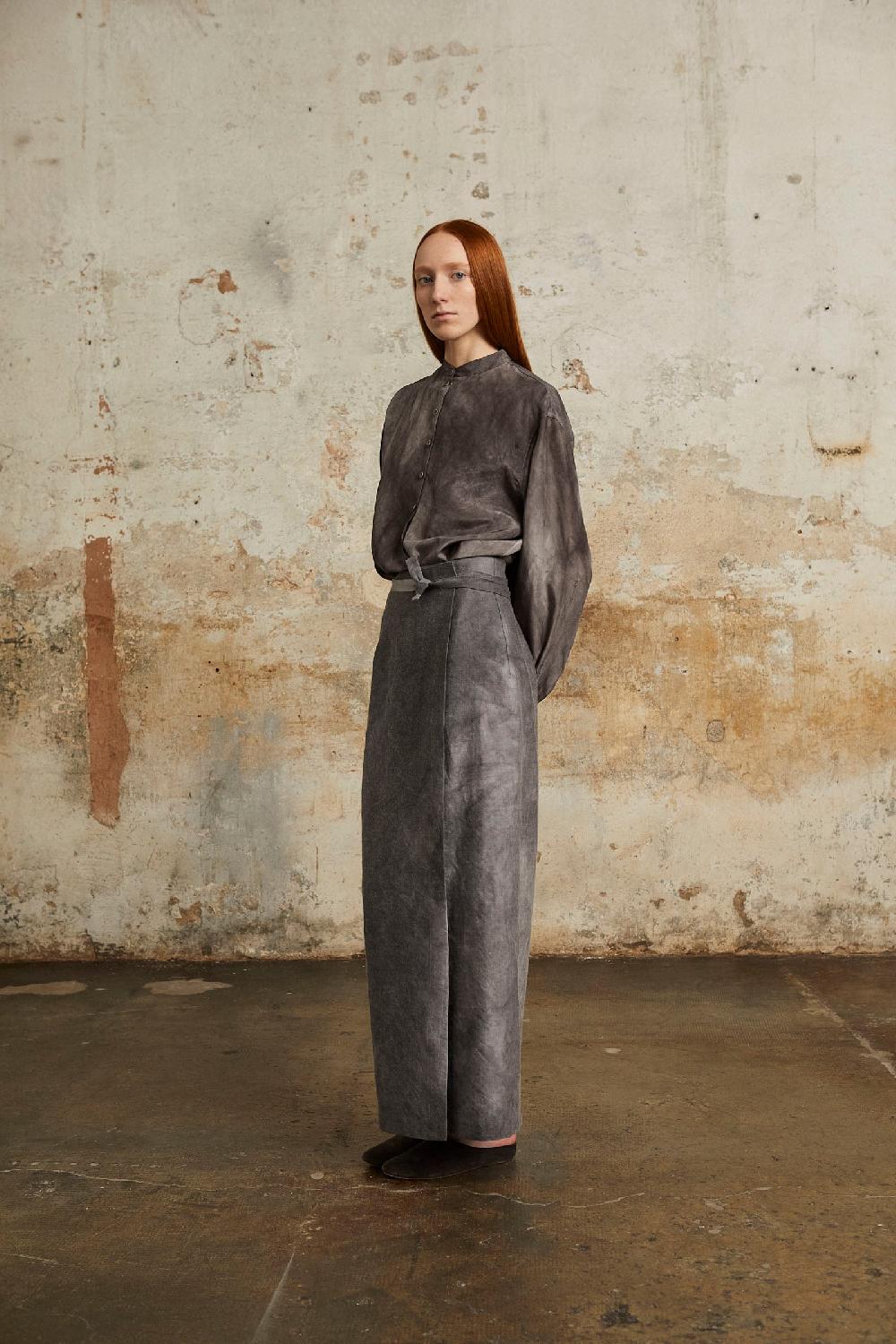 Cortana Rocco Falda Cruzada En Lino Y Lana Virgen Lila Maltinto