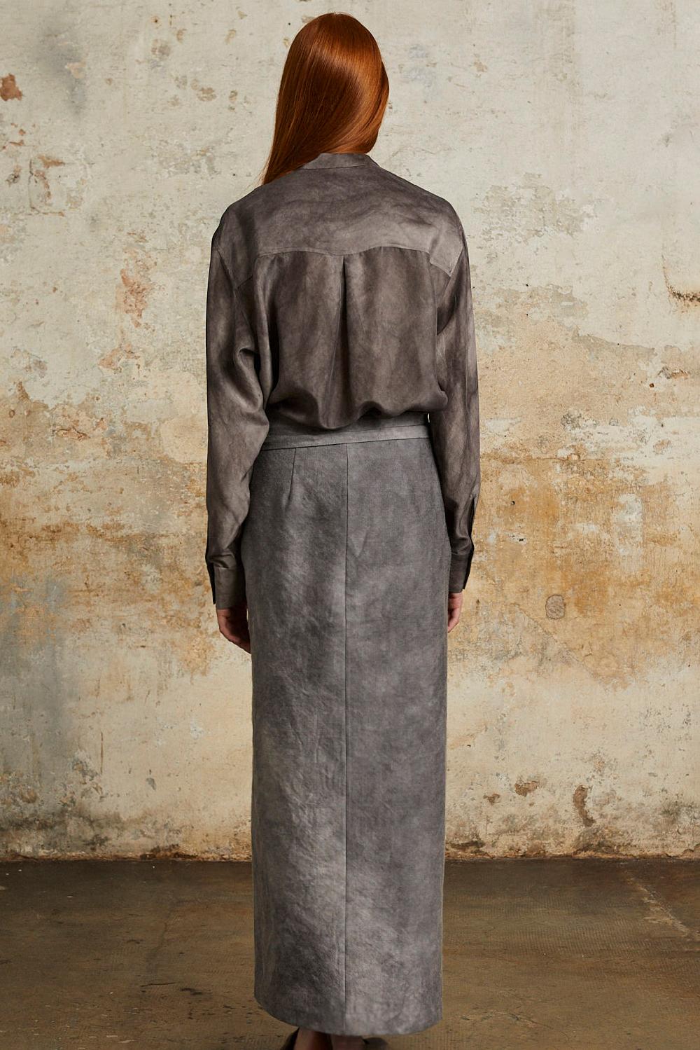 Cortana Rocco Falda Cruzada En Lino Y Lana Virgen Lila Maltinto