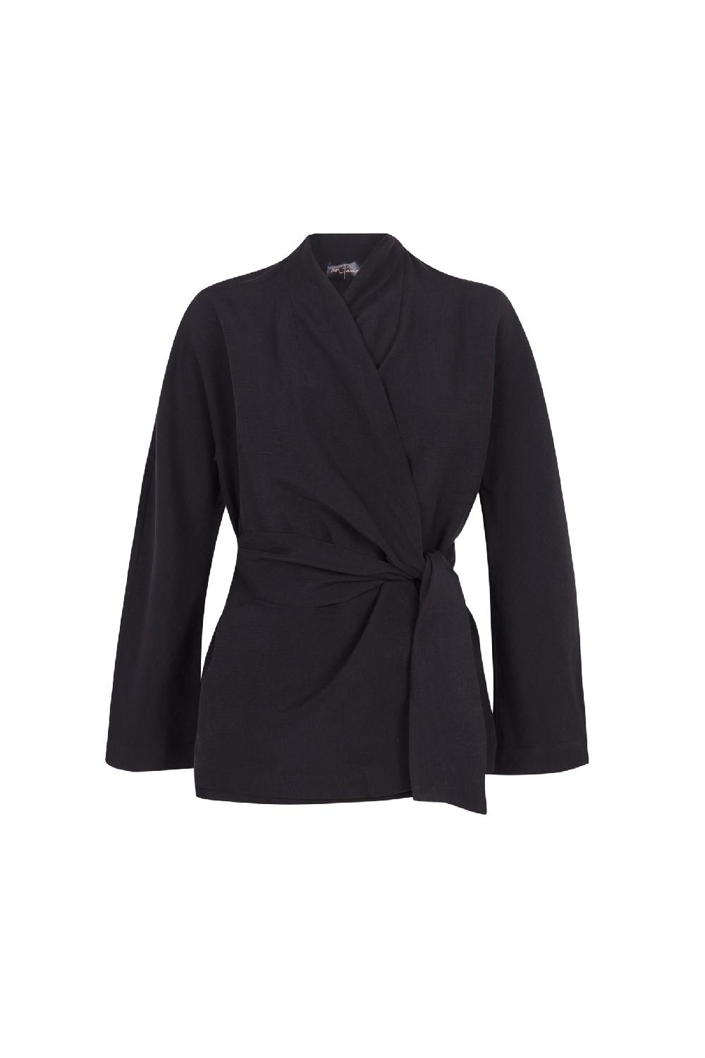 Cortana Simona chaqueta envolvente en lino y seda gris humo