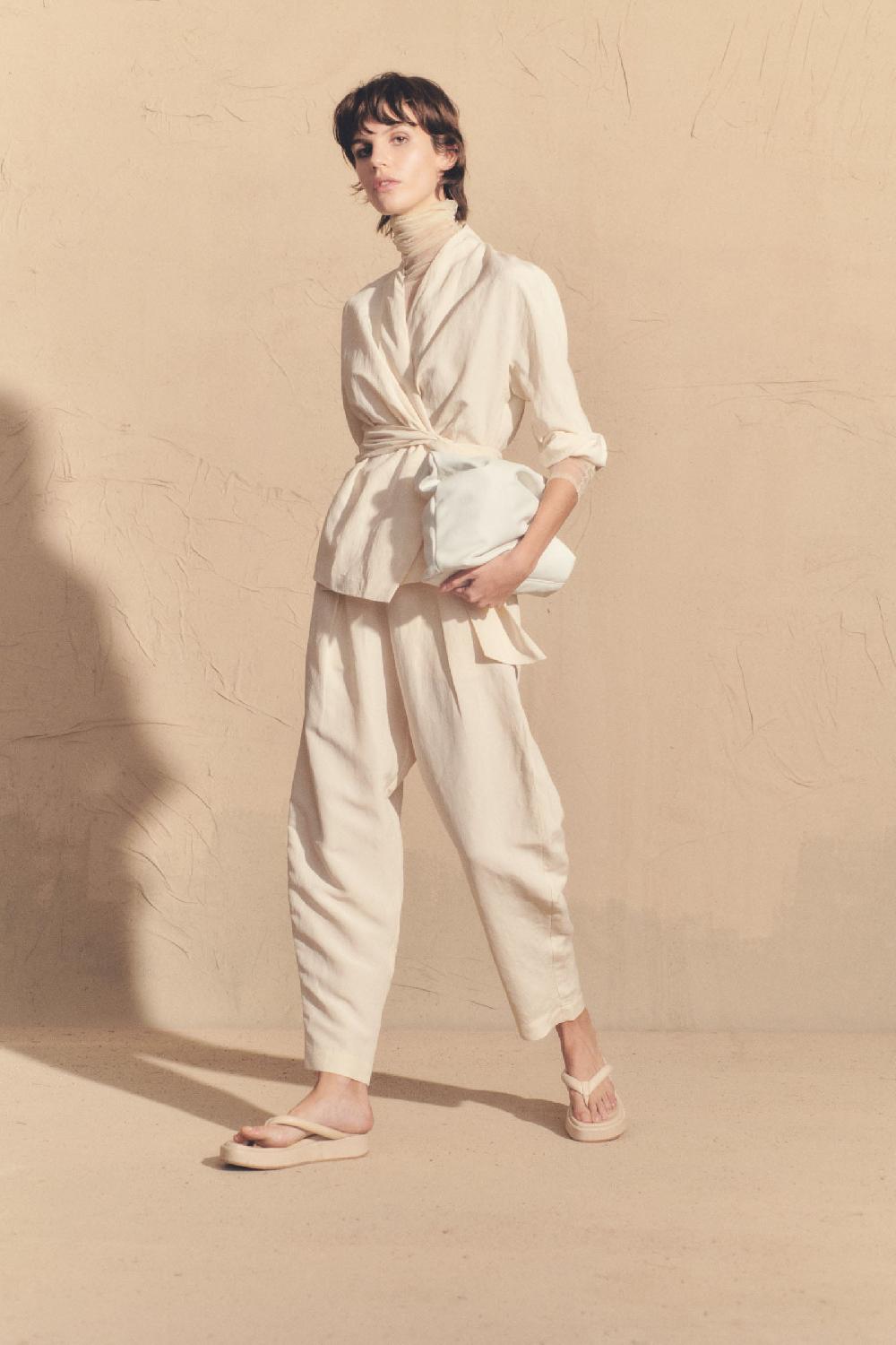 Cortana Simona Chaqueta Envolvente En Lino Y Seda Marfil