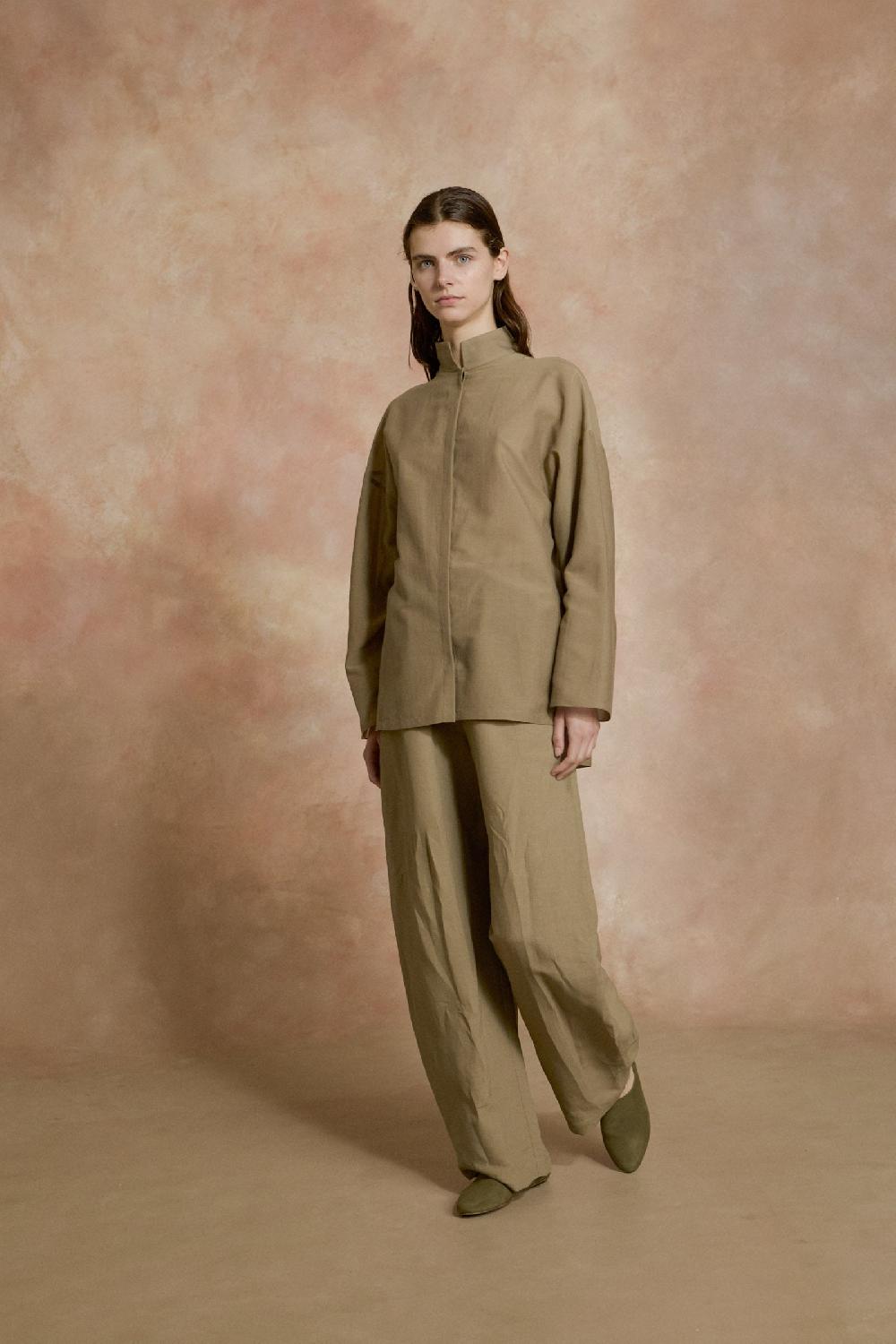 Cortana Soles Camisa De Voile De Algodon Verde Kaki