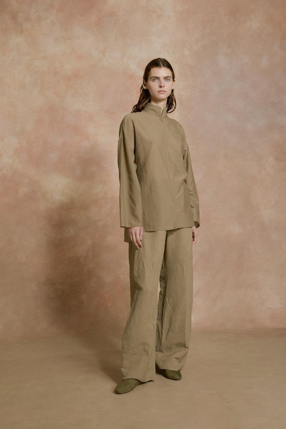 Cortana Soles Camisa De Voile De Algodon Verde Kaki