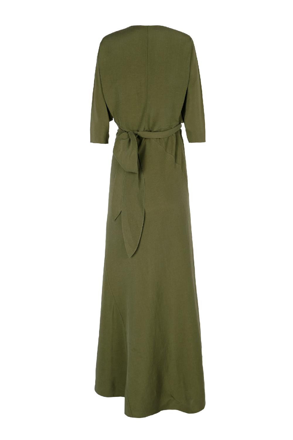 Cortana Tanami Vestido Largo En Lino Y Seda Verde Jungla