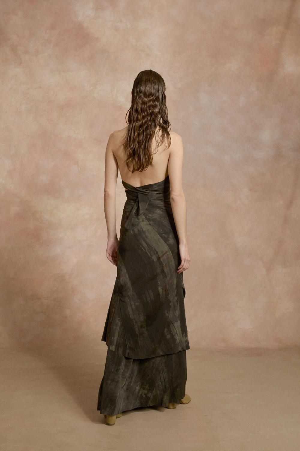 Cortana Tie Top De Seda Stretch Negro Y Verde Maltinto