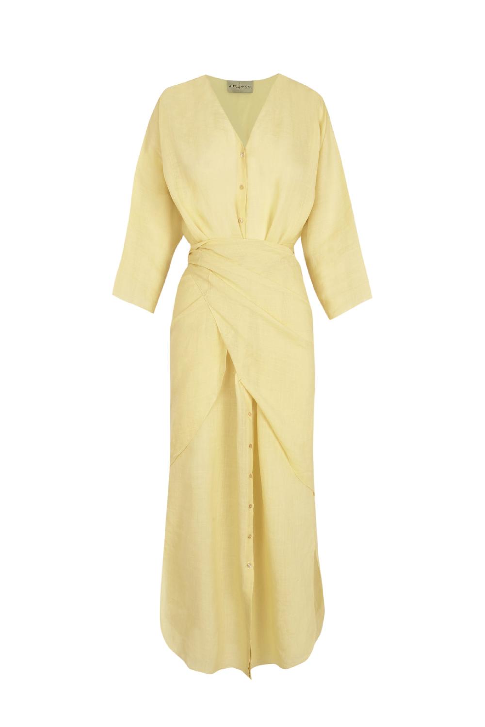 Cortana Tramonto vestido midi de ramio amarillo claro